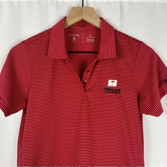 Antigua Women's Red White Stripe Pullover Quest Polo Shirt Traveler's Logo Small - Picture 3 of 9